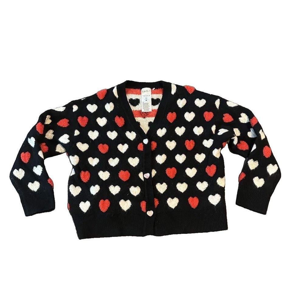 Coquette Romantic Serra Womens Wool Blend Sweater M Hearts Fuzzy Cardigan Retro